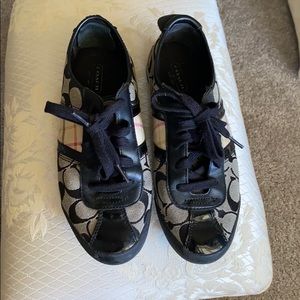 Coach black sneakers with plaid detail